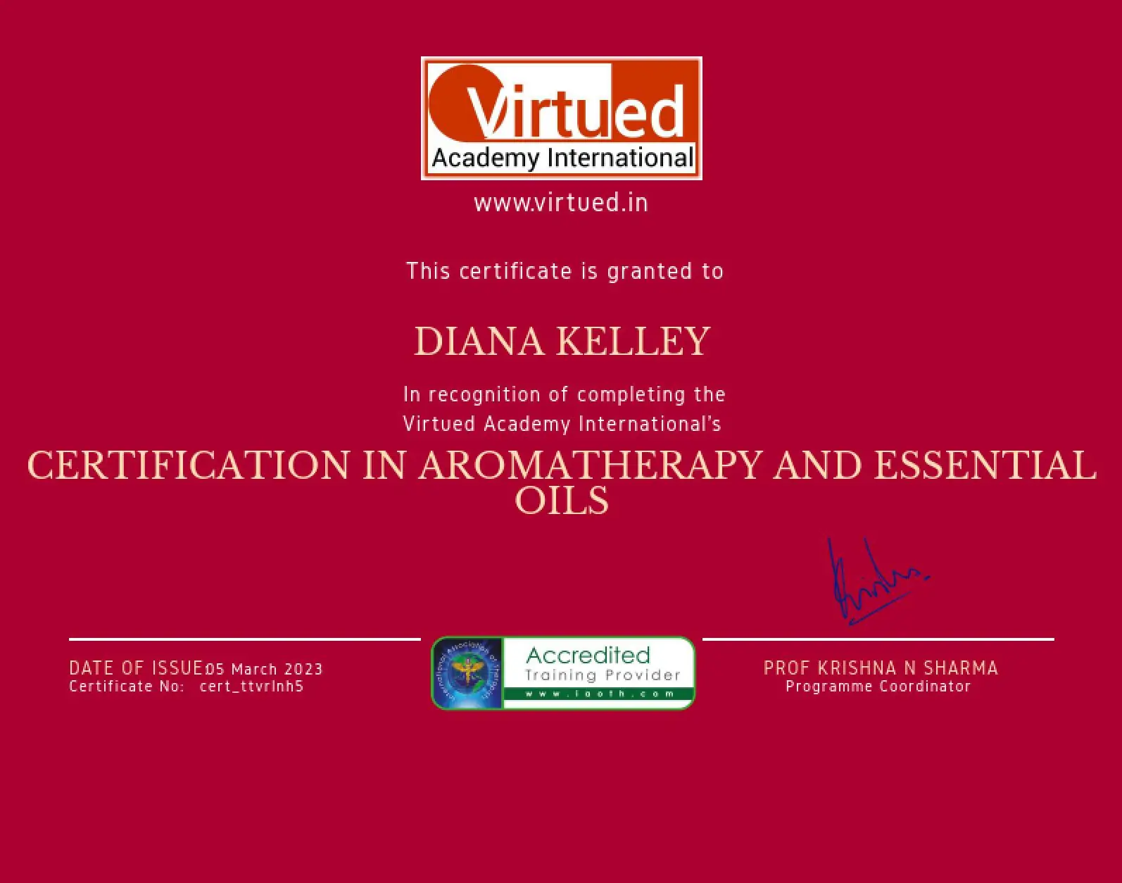 aromatherapy certificateMar2023