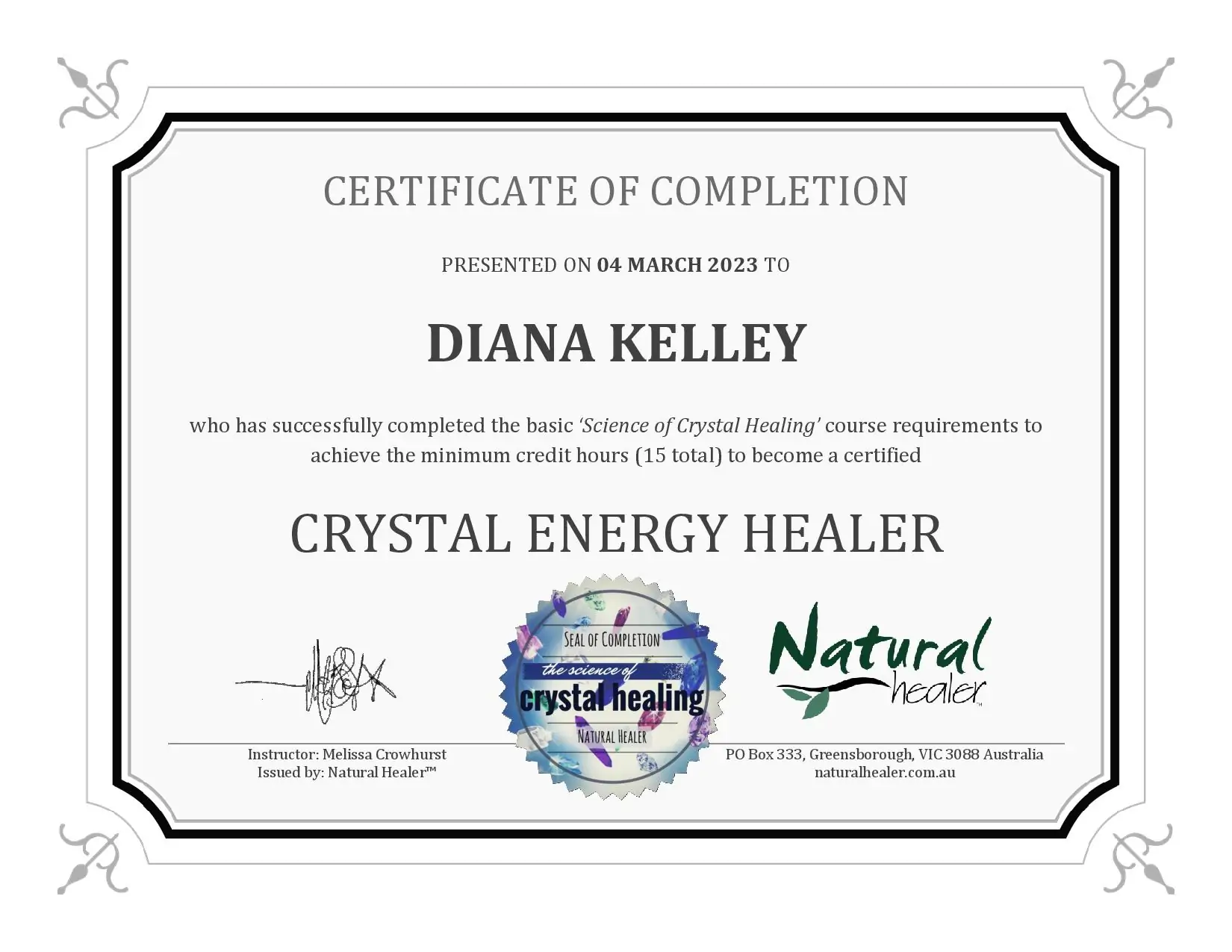 crystal healing certificateMar2023